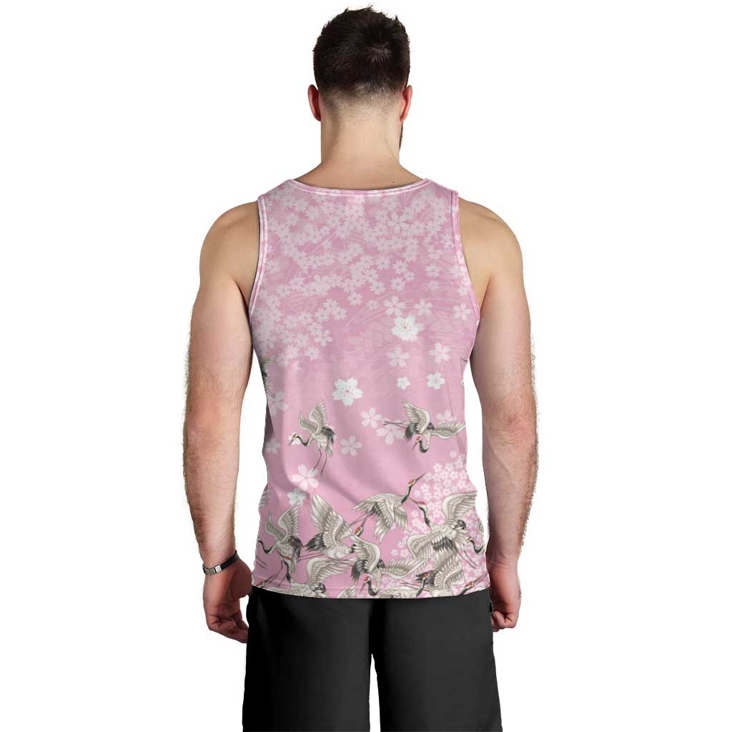 Cranes Sakura Floral Pink Pastel Men Tank Top Hawaii Japan Culture - Polynesian Pride