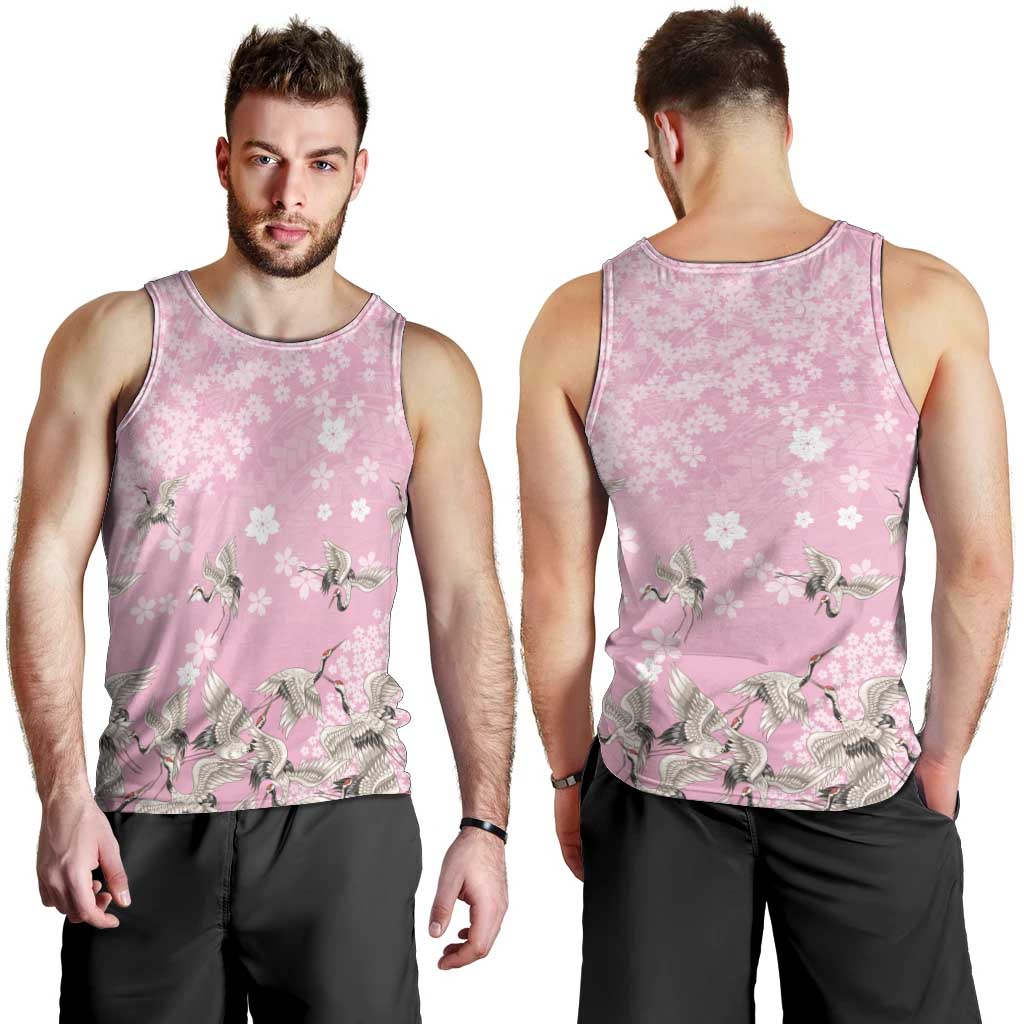 Cranes Sakura Floral Pink Pastel Men Tank Top Hawaii Japan Culture - Polynesian Pride