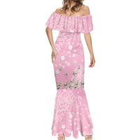 Cranes Sakura Floral Pink Pastel Mermaid Dress Hawaii Japan Culture - Polynesian Pride