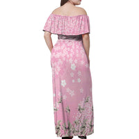 Cranes Sakura Floral Pink Pastel Off Shoulder Maxi Dress Hawaii Japan Culture - Polynesian Pride