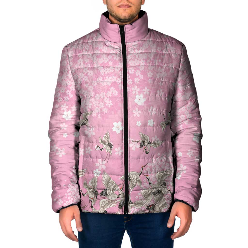 Cranes Sakura Floral Pink Pastel Padded Jacket Hawaii Japan Culture - Polynesian Pride