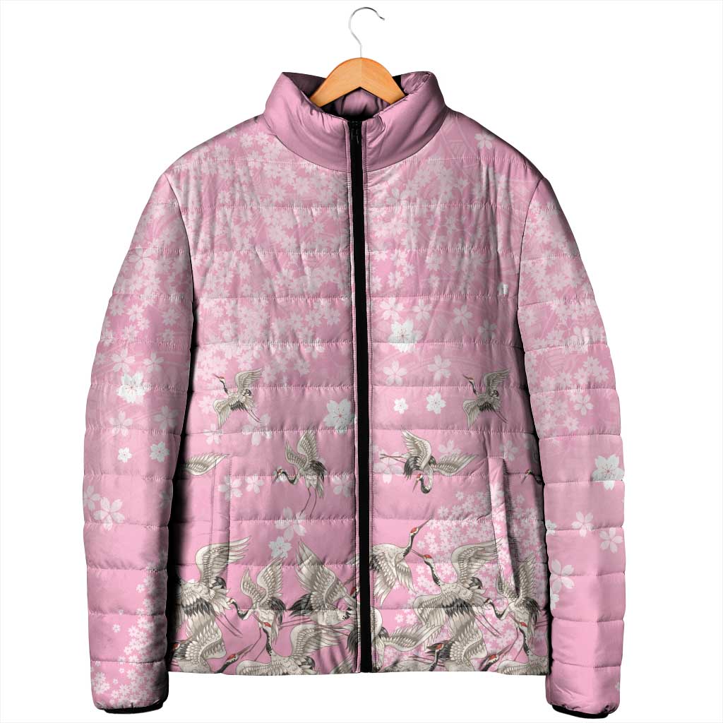 Cranes Sakura Floral Pink Pastel Padded Jacket Hawaii Japan Culture - Polynesian Pride