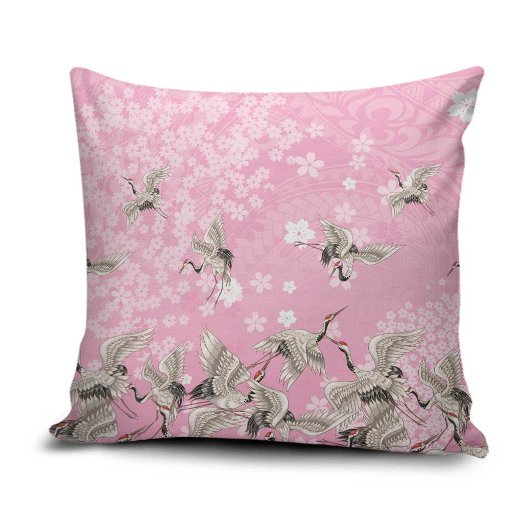 Cranes Sakura Floral Pink Pastel Pillow Cover Hawaii Japan Culture LT01 Pink - Polynesian Pride