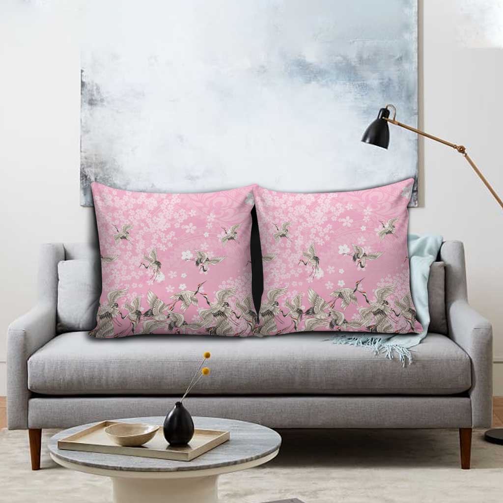 Cranes Sakura Floral Pink Pastel Pillow Cover Hawaii Japan Culture - Polynesian Pride