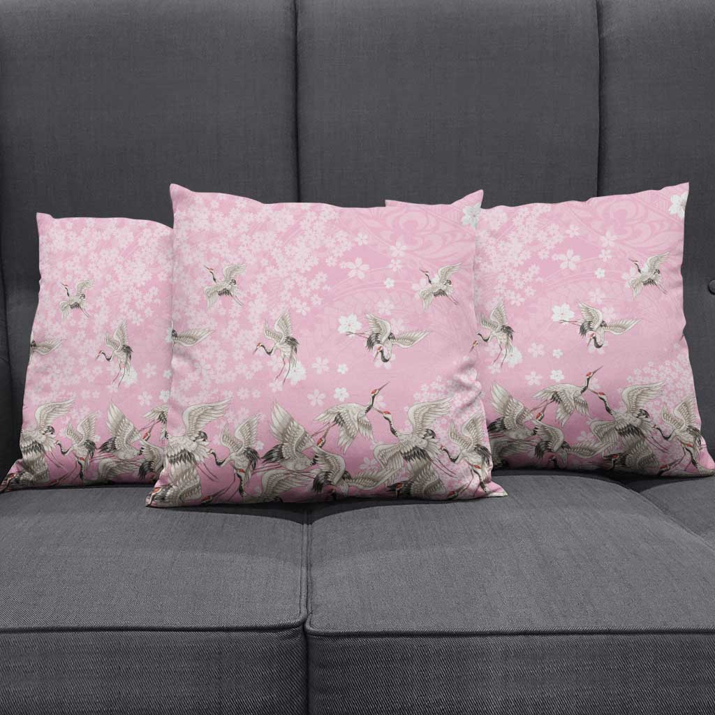 Cranes Sakura Floral Pink Pastel Pillow Cover Hawaii Japan Culture - Polynesian Pride
