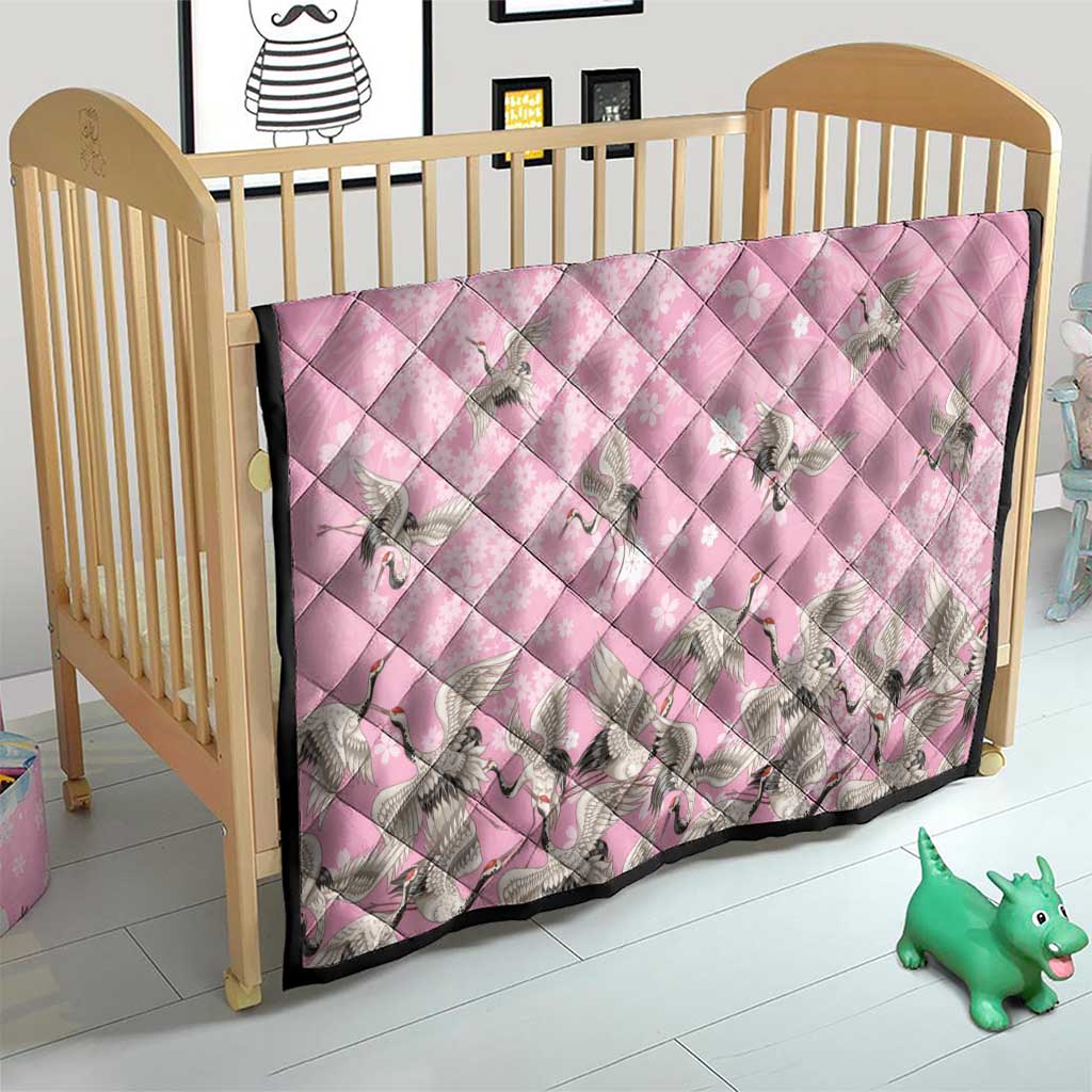 Cranes Sakura Floral Pink Pastel Quilt Hawaii Japan Culture - Polynesian Pride