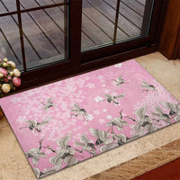 Cranes Sakura Floral Pink Pastel Rubber Doormat Hawaii Japan Culture - Polynesian Pride