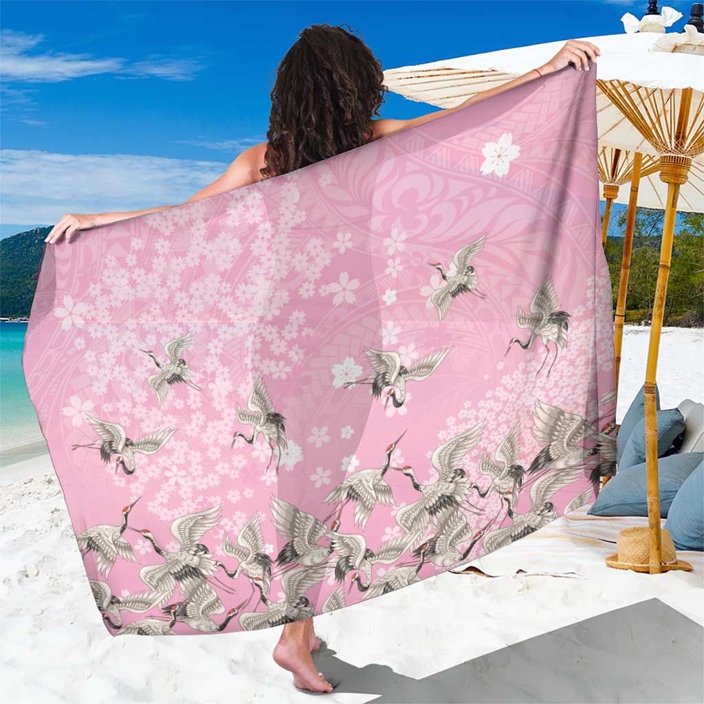 Cranes Sakura Floral Pink Pastel Sarong Hawaii Japan Culture - Polynesian Pride