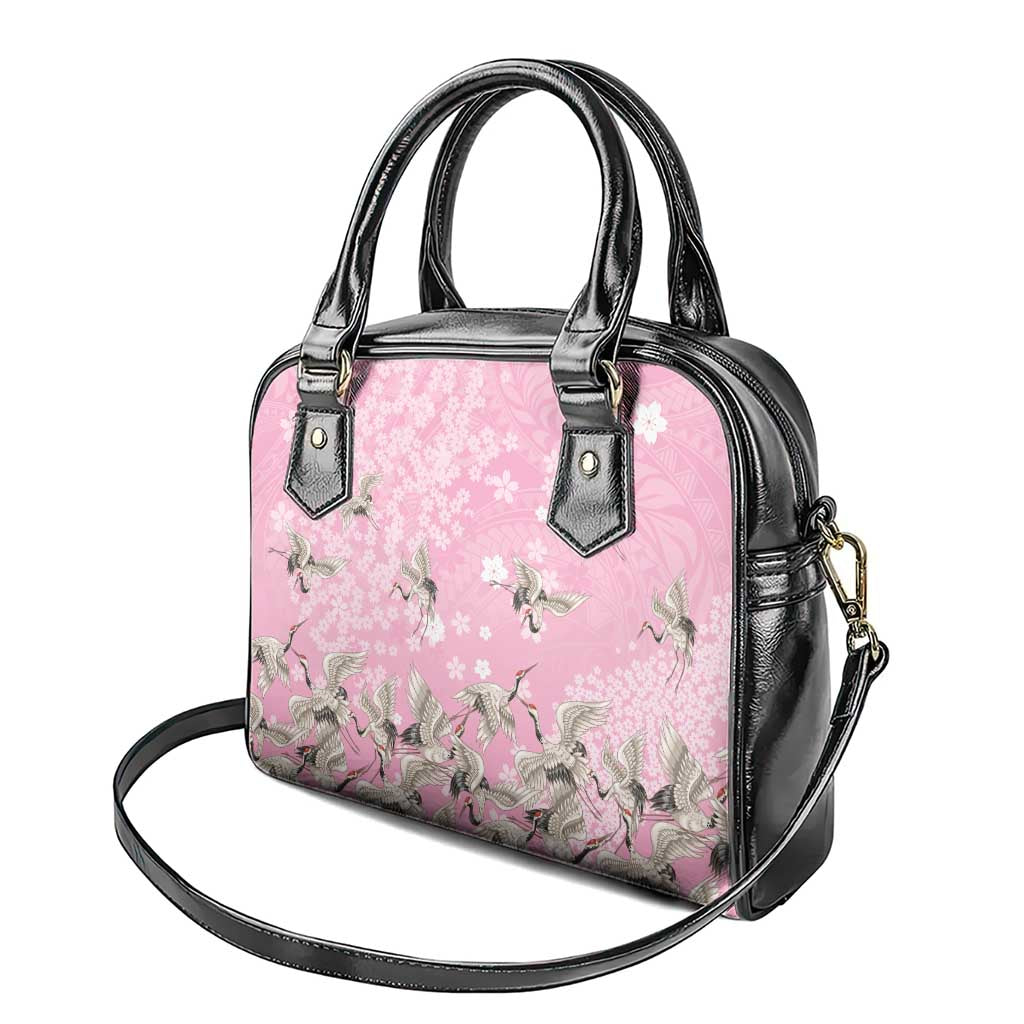 Cranes Sakura Floral Pink Pastel Shoulder Handbag Hawaii Japan Culture - Polynesian Pride