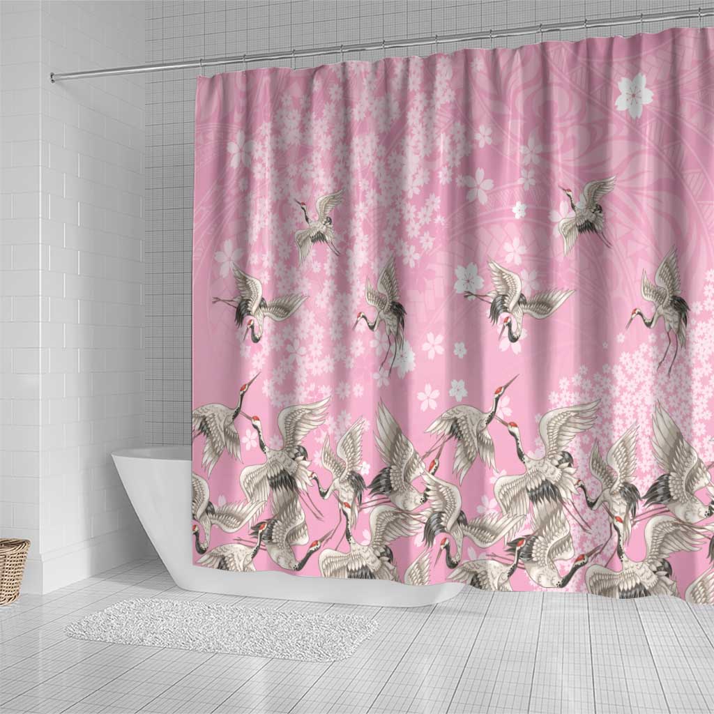 Cranes Sakura Floral Pink Pastel Shower Curtain Hawaii Japan Culture - Polynesian Pride