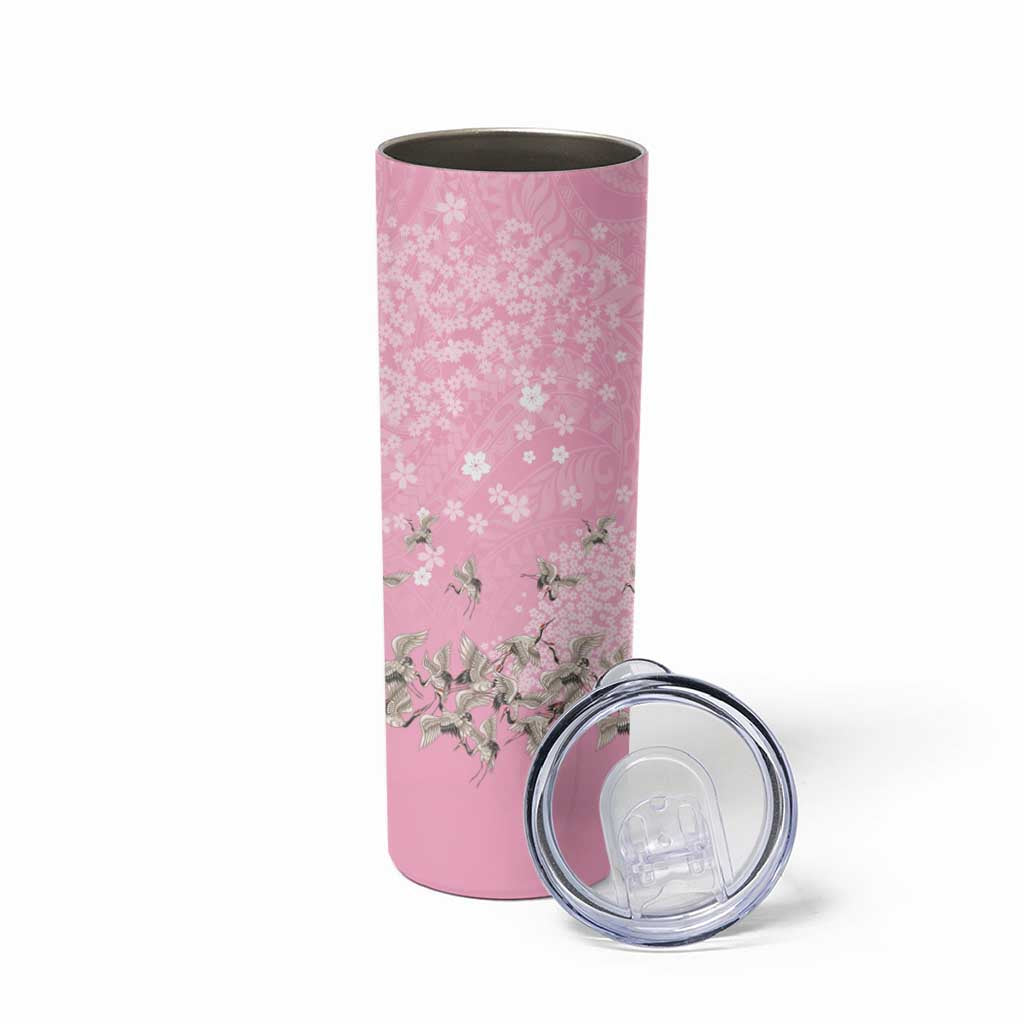 Cranes Sakura Floral Pink Pastel Skinny Tumbler Hawaii Japan Culture - Polynesian Pride