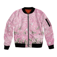 Cranes Sakura Floral Pink Pastel Sleeve Zip Bomber Jacket Hawaii Japan Culture - Polynesian Pride