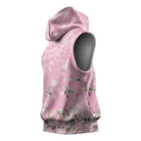 Cranes Sakura Floral Pink Pastel Sleeveless Hoodie Hawaii Japan Culture - Polynesian Pride