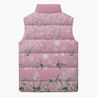 Cranes Sakura Floral Pink Pastel Sleeveless Puffer Jacket Hawaii Japan Culture - Polynesian Pride