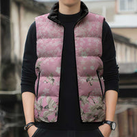 Cranes Sakura Floral Pink Pastel Sleeveless Puffer Jacket Hawaii Japan Culture - Polynesian Pride