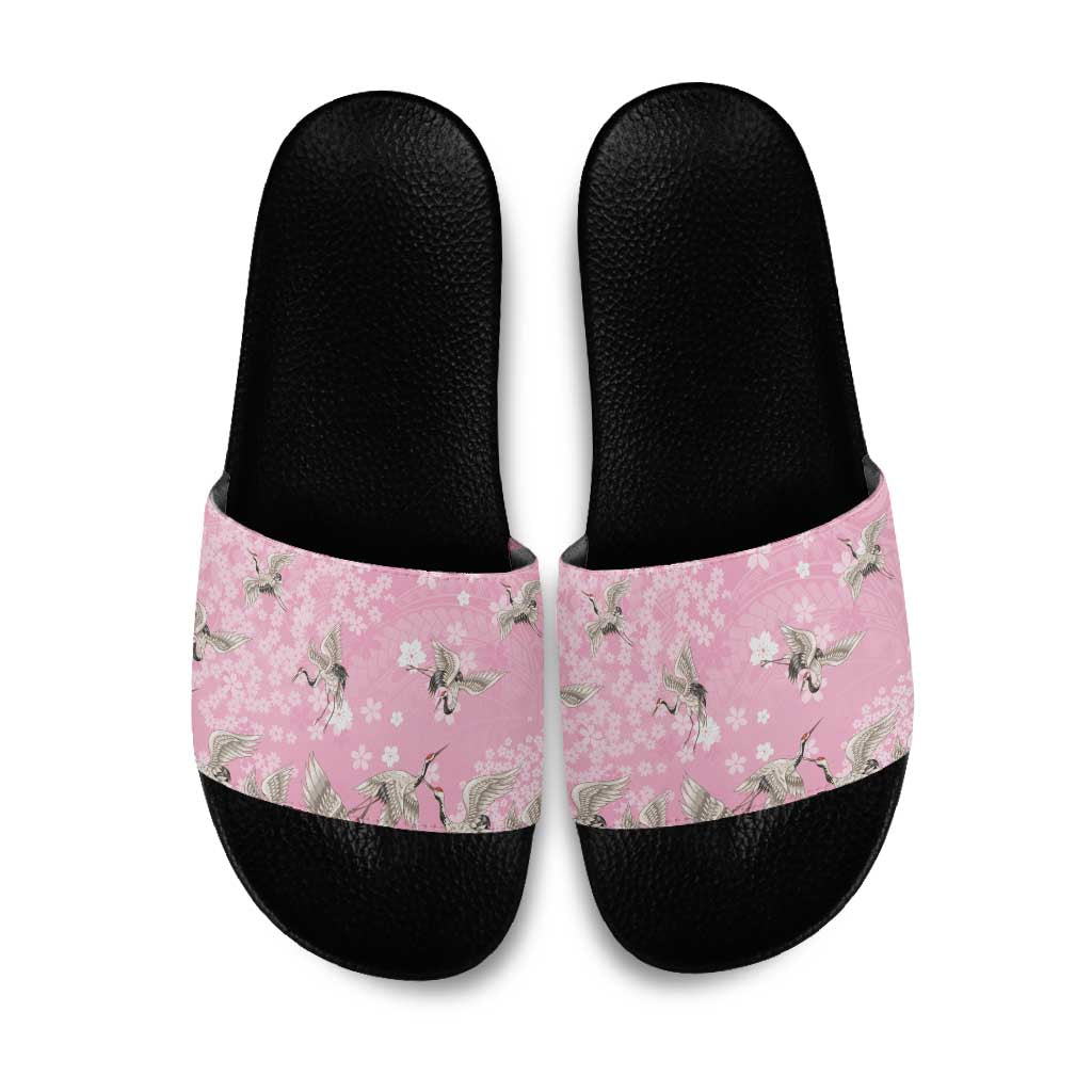 Cranes Sakura Floral Pink Pastel Slide Sandals Hawaii Japan Culture - Polynesian Pride