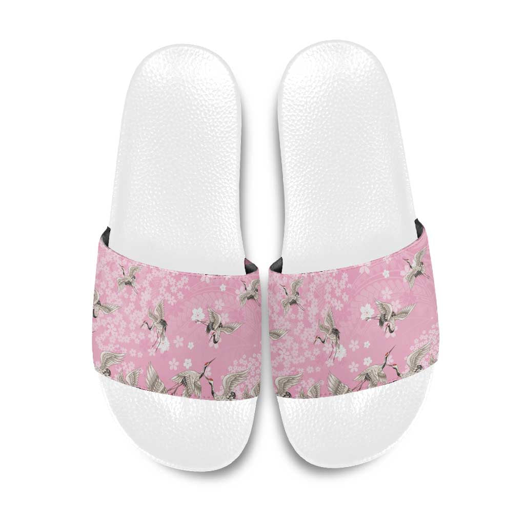 Cranes Sakura Floral Pink Pastel Slide Sandals Hawaii Japan Culture - Polynesian Pride