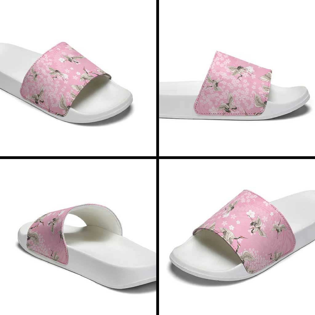 Cranes Sakura Floral Pink Pastel Slide Sandals Hawaii Japan Culture - Polynesian Pride