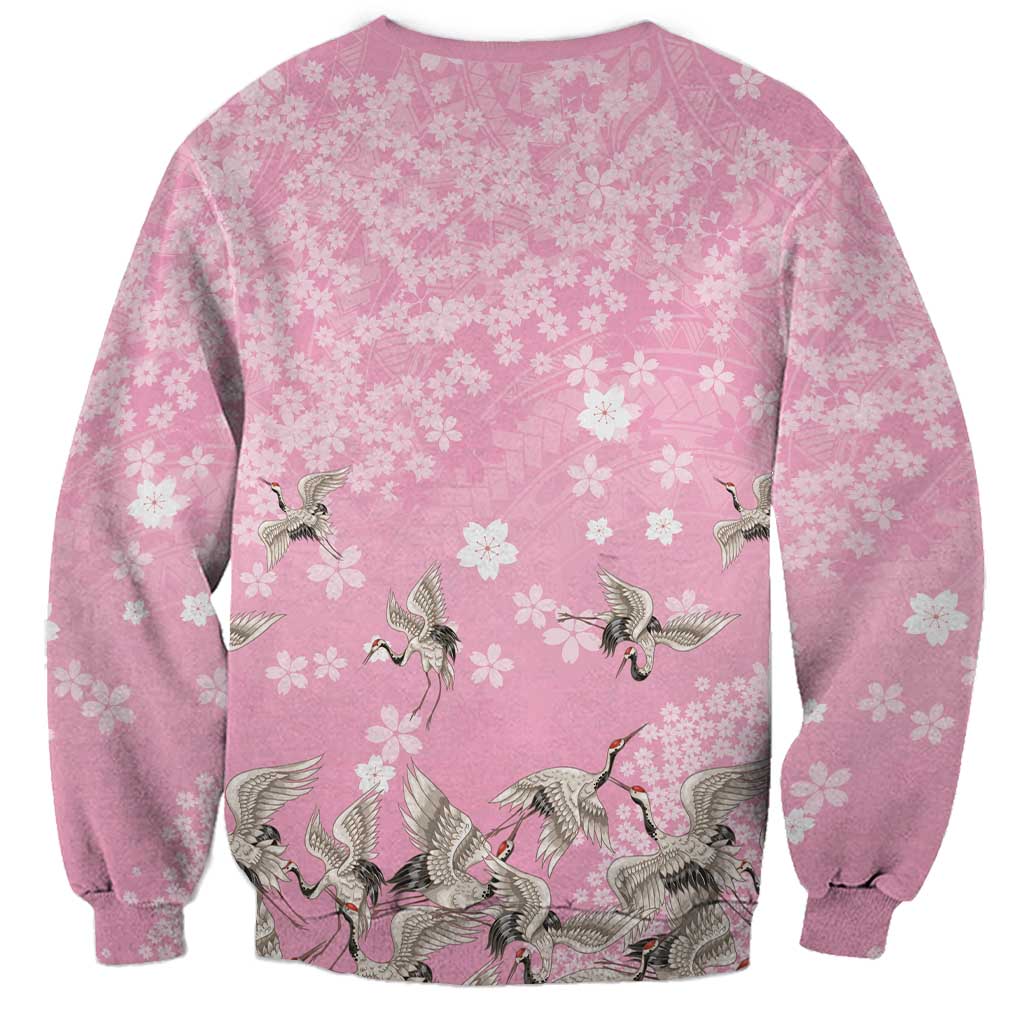 Cranes Sakura Floral Pink Pastel Sweatshirt Hawaii Japan Culture - Polynesian Pride