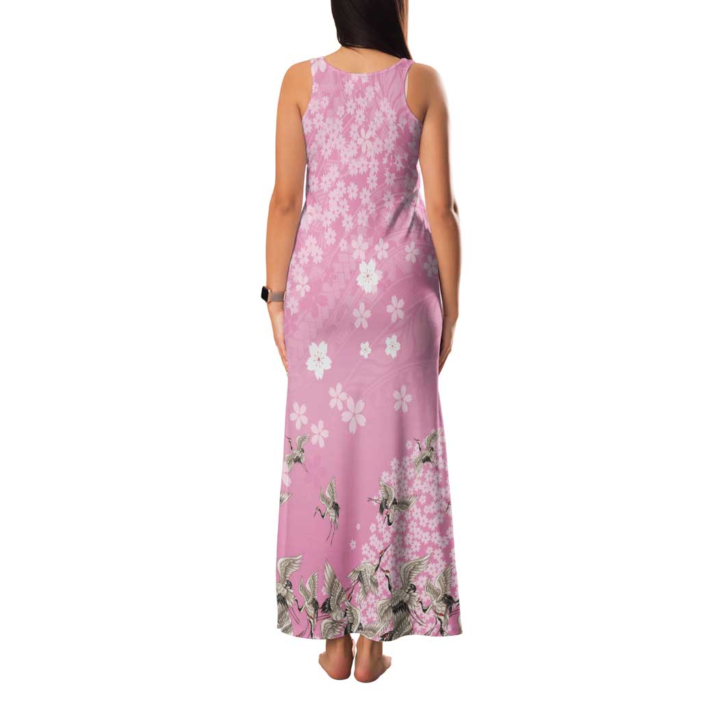 Cranes Sakura Floral Pink Pastel Tank Maxi Dress Hawaii Japan Culture - Polynesian Pride