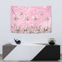 Cranes Sakura Floral Pink Pastel Tapestry Hawaii Japan Culture - Polynesian Pride