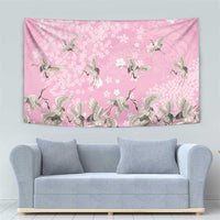 Cranes Sakura Floral Pink Pastel Tapestry Hawaii Japan Culture - Polynesian Pride