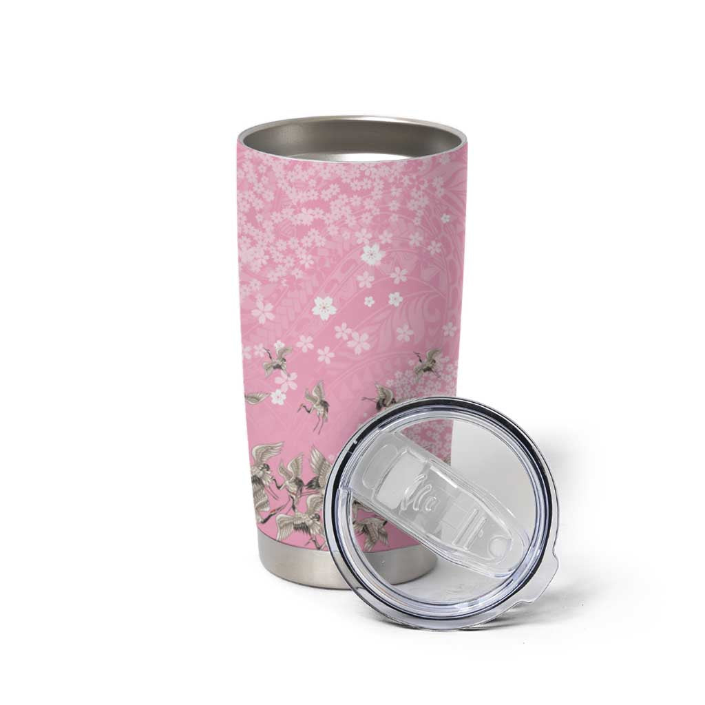 Cranes Sakura Floral Pink Pastel Tumbler Cup Hawaii Japan Culture - Polynesian Pride
