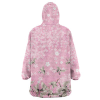 Cranes Sakura Floral Pink Pastel Wearable Blanket Hoodie Hawaii Japan Culture - Polynesian Pride