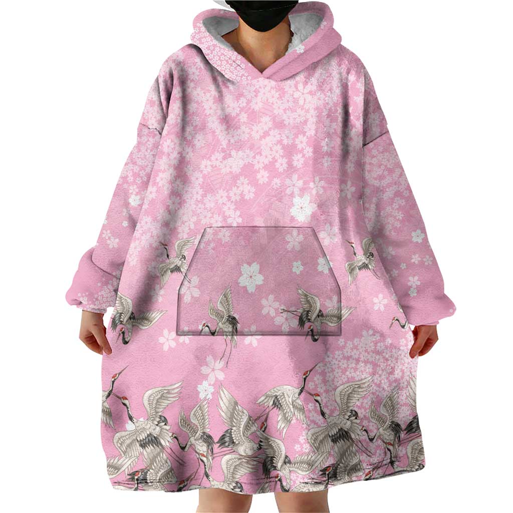 Cranes Sakura Floral Pink Pastel Wearable Blanket Hoodie Hawaii Japan Culture - Polynesian Pride