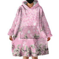 Cranes Sakura Floral Pink Pastel Wearable Blanket Hoodie Hawaii Japan Culture - Polynesian Pride