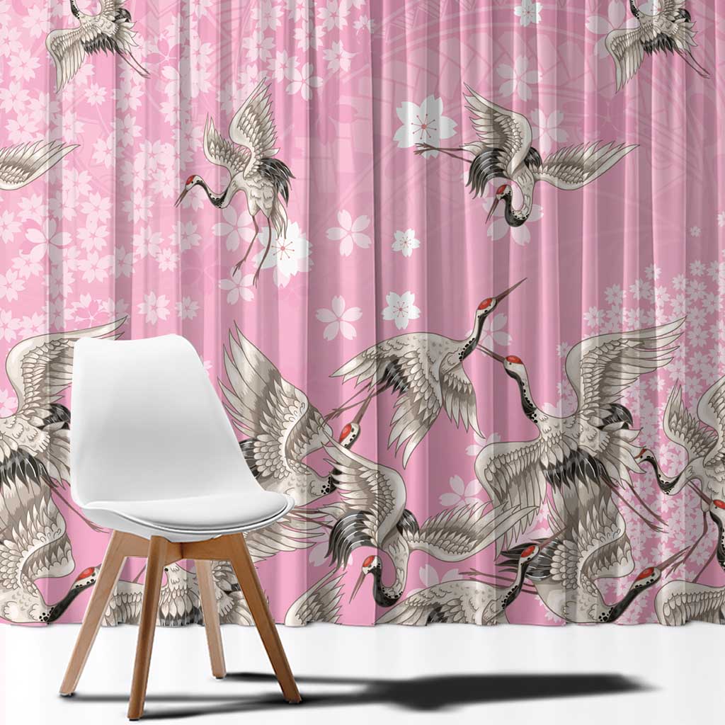 Cranes Sakura Floral Pink Pastel Window Curtain Hawaii Japan Culture - Polynesian Pride