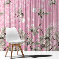 Cranes Sakura Floral Pink Pastel Window Curtain Hawaii Japan Culture - Polynesian Pride