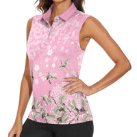 Cranes Sakura Floral Pink Pastel Women Sleeveless Polo Shirt Hawaii Japan Culture - Polynesian Pride