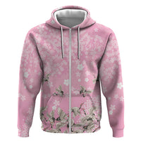 Cranes Sakura Floral Pink Pastel Zip Hoodie Hawaii Japan Culture - Polynesian Pride