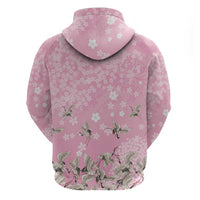 Cranes Sakura Floral Pink Pastel Zip Hoodie Hawaii Japan Culture - Polynesian Pride