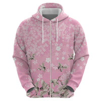 Cranes Sakura Floral Pink Pastel Zip Hoodie Hawaii Japan Culture - Polynesian Pride