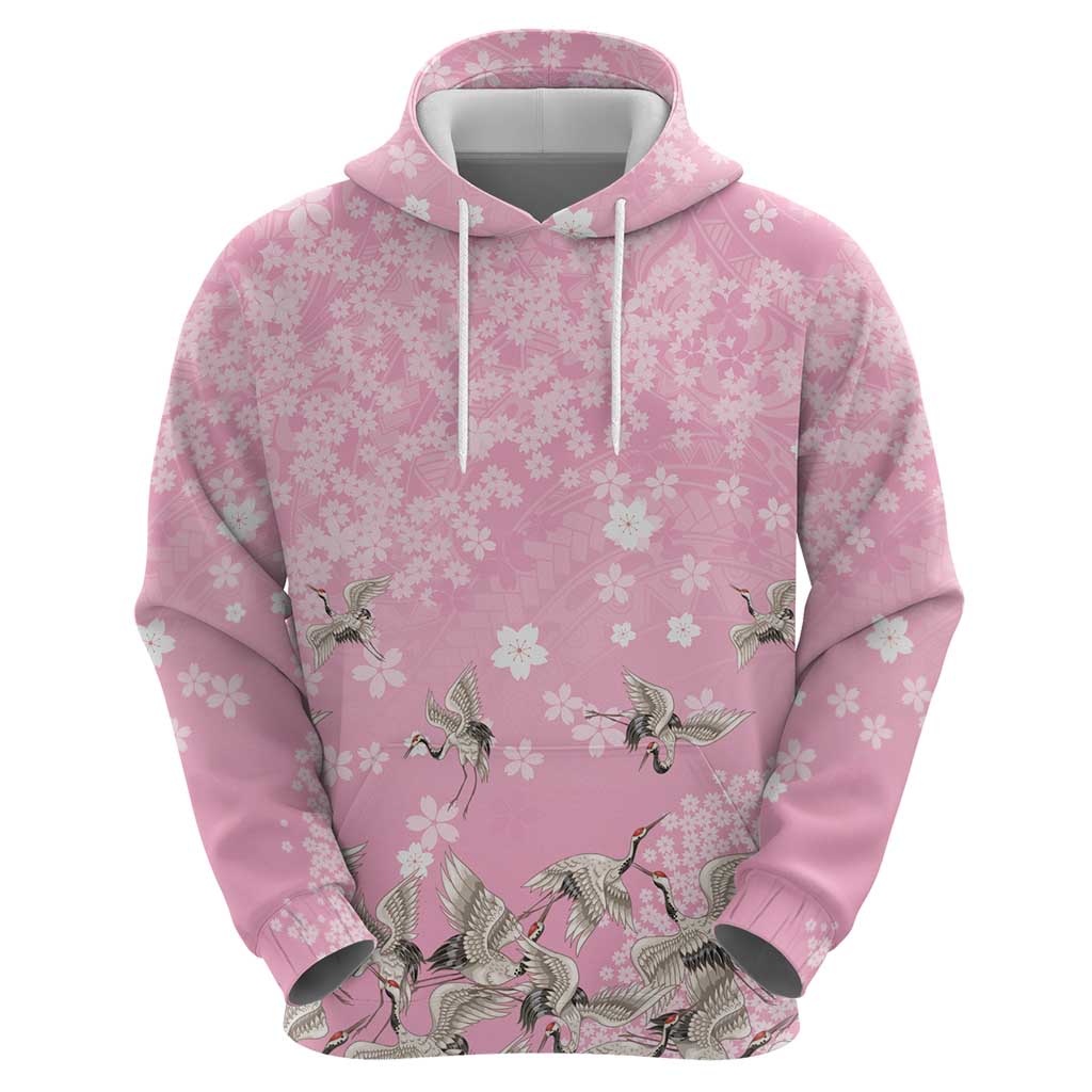 Cranes Sakura Floral Pink Pastel Zip Hoodie Hawaii Japan Culture - Polynesian Pride
