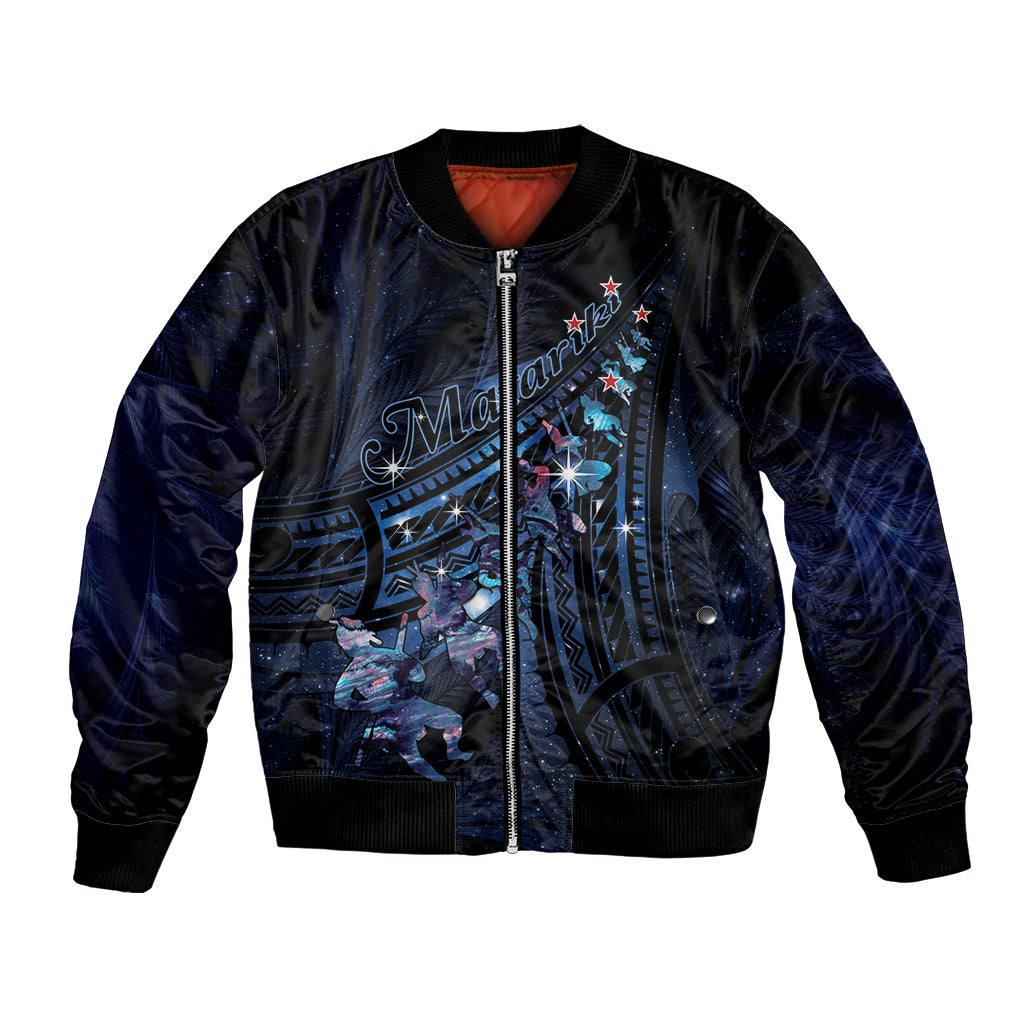 Personalised Matariki Paua Shell New Zealand Bomber Jacket Haka Dance At The Starry Night LT01 Unisex Black - Polynesian Pride