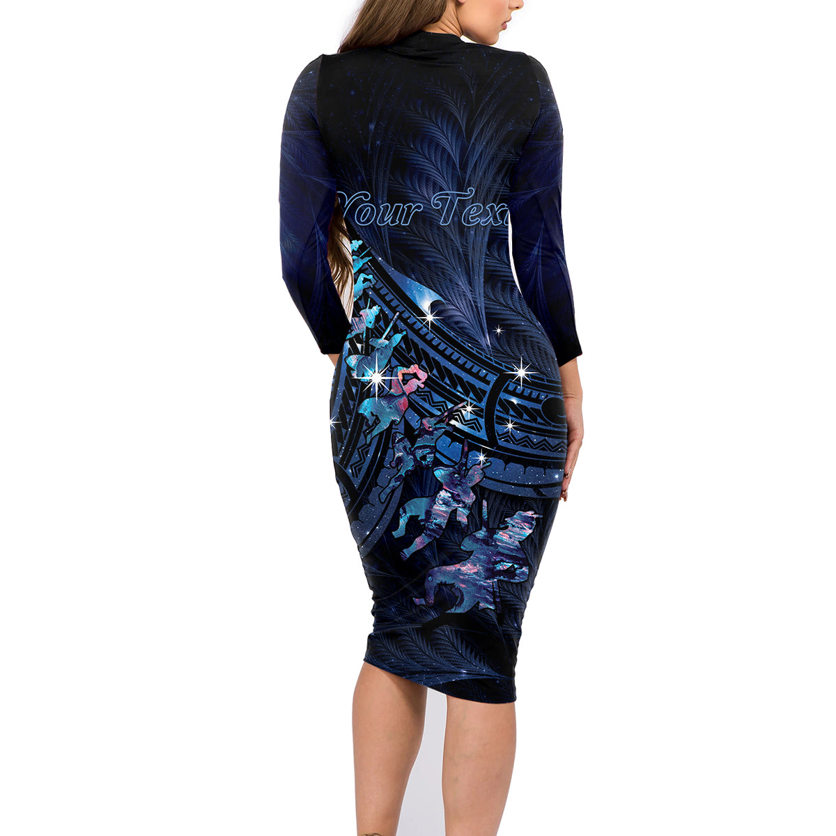 Personalised Matariki Paua Shell New Zealand Family Matching Long Sleeve Bodycon Dress and Hawaiian Shirt Haka Dance At The Starry Night