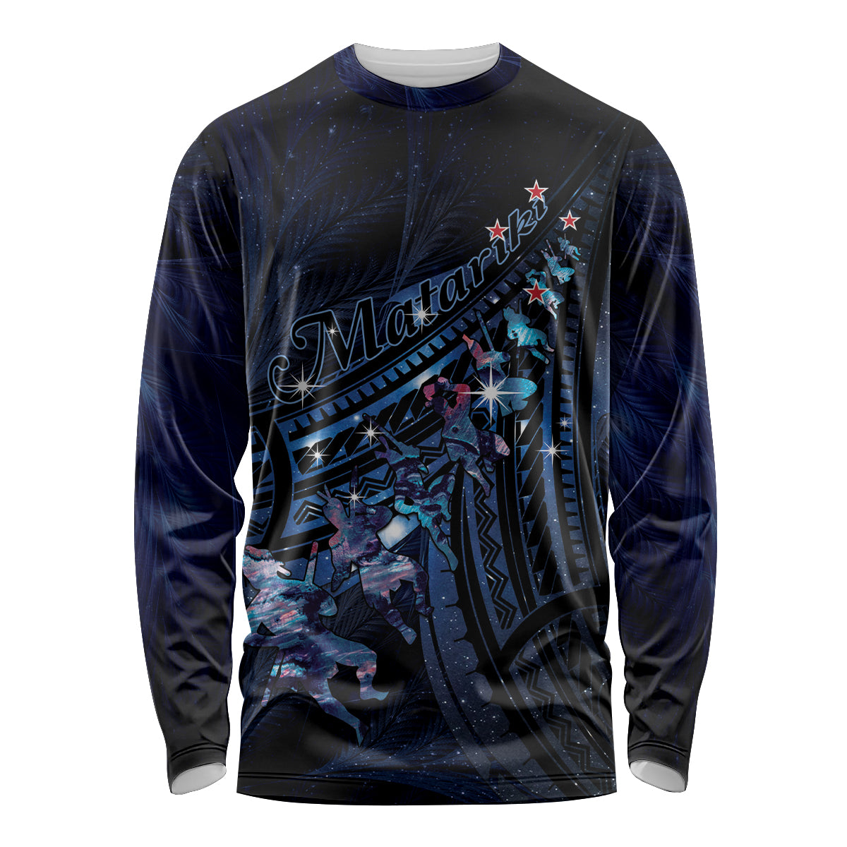 Personalised Matariki Paua Shell New Zealand Long Sleeve Shirt Haka Dance At The Starry Night LT01 Unisex Black - Polynesian Pride