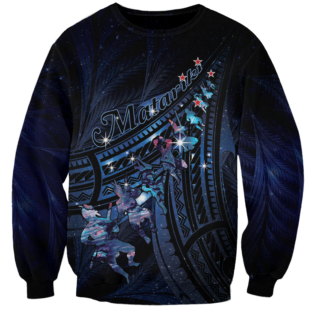 Personalised Matariki Paua Shell New Zealand Sweatshirt Haka Dance At The Starry Night LT01 Unisex Black - Polynesian Pride