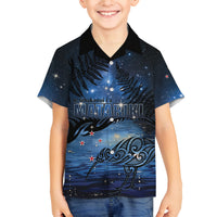 Personalised Matariki Kiwi Family Matching Off The Shoulder Long Sleeve Dress and Hawaiian Shirt Silver Fern LT01 Son's Shirt Black - Polynesian Pride