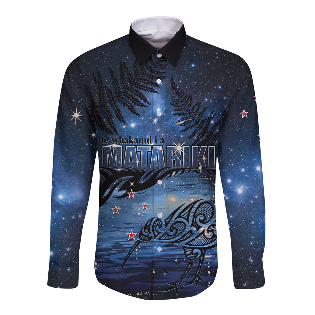 Personalised Matariki Kiwi Long Sleeve Button Shirt Silver Fern LT01 Unisex Black - Polynesian Pride