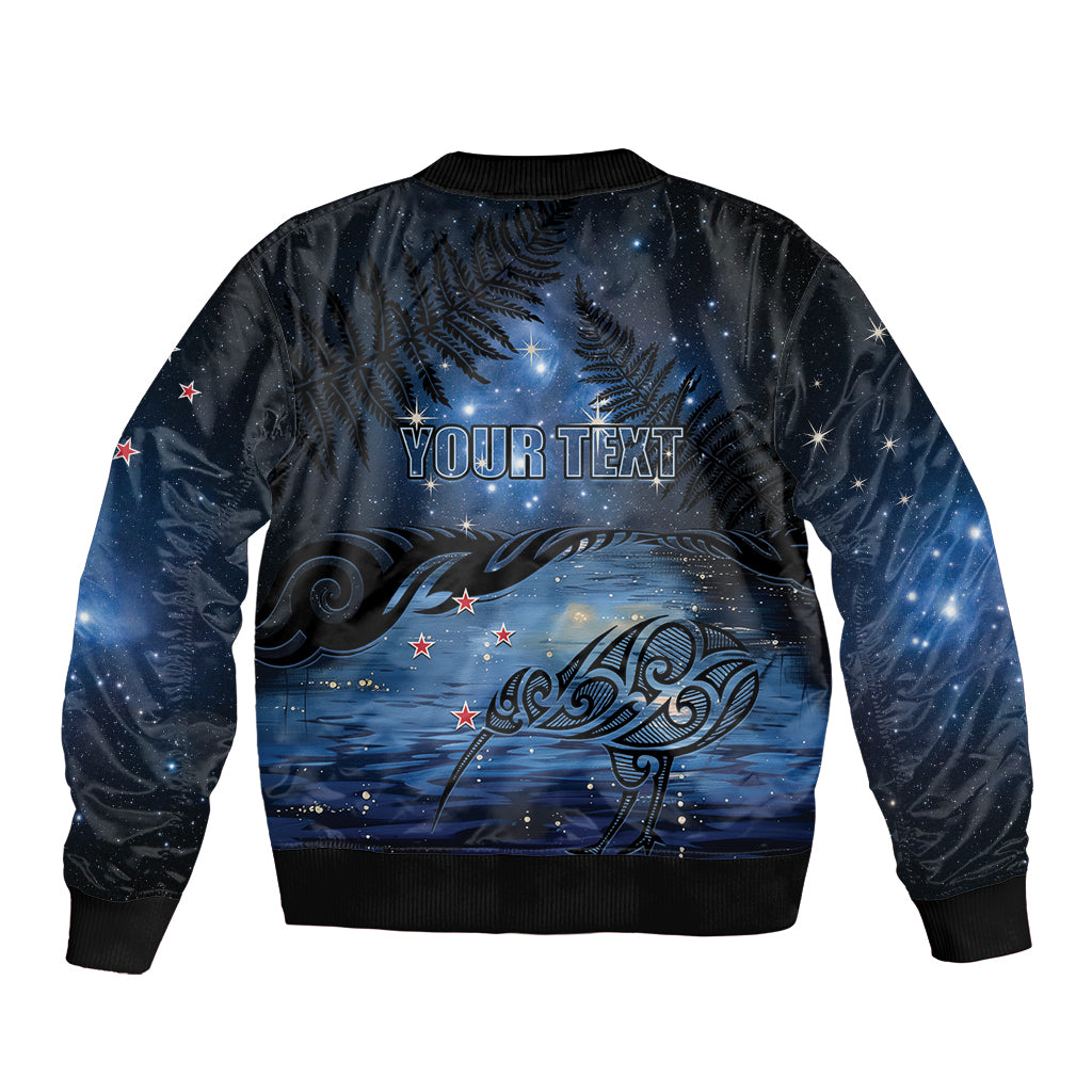 Personalised Matariki Kiwi Sleeve Zip Bomber Jacket Silver Fern