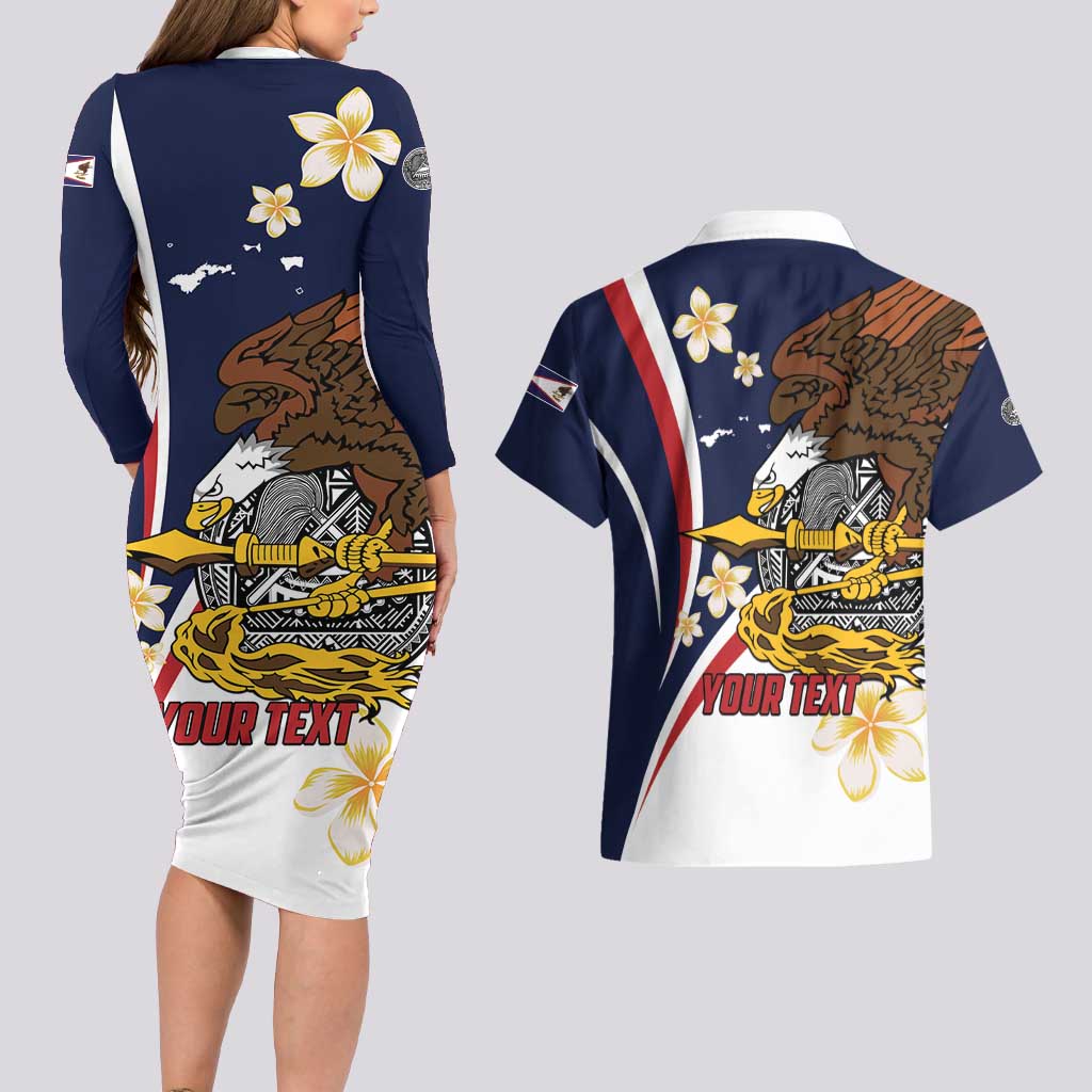 Personalized American Samoa Couples Matching Long Sleeve Bodycon Dress and Hawaiian Shirt Amerika Samoa Bald Eagle