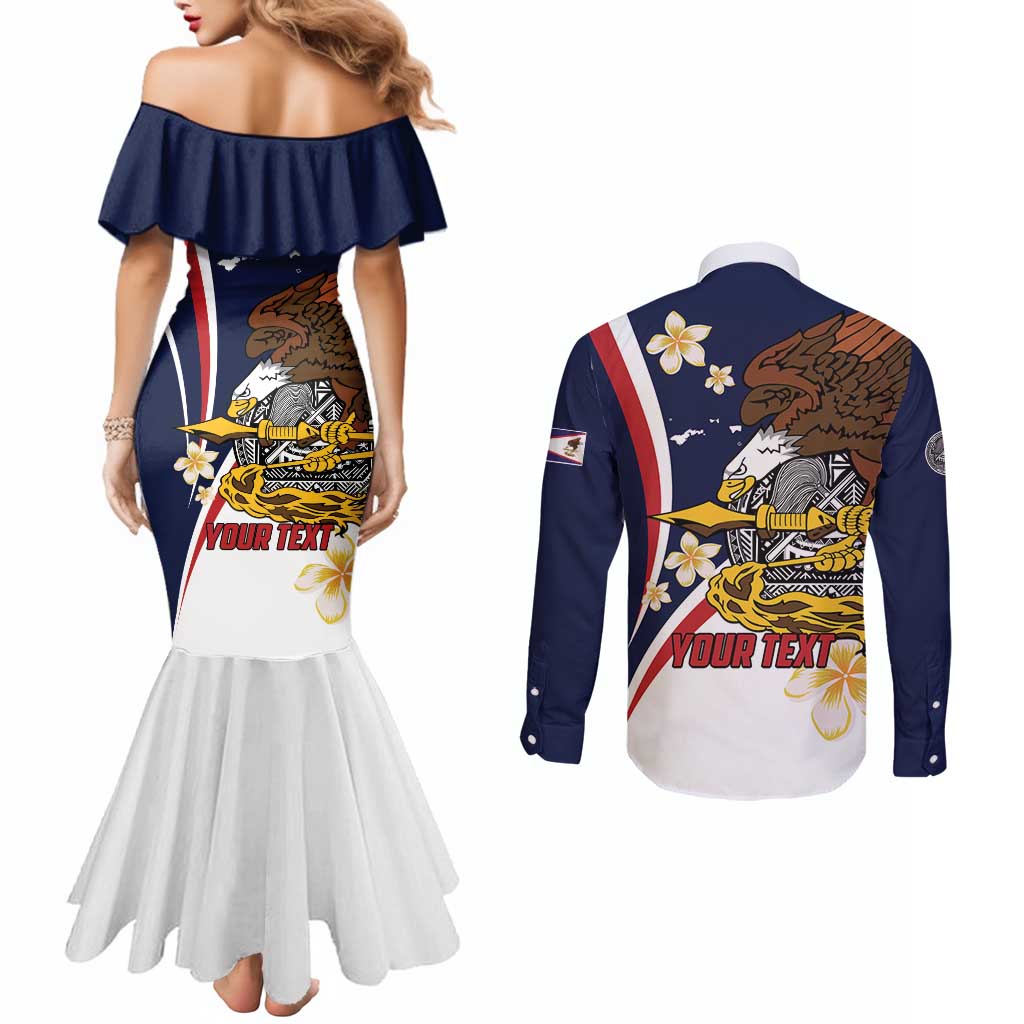 Personalized American Samoa Couples Matching Mermaid Dress and Long Sleeve Button Shirt Amerika Samoa Bald Eagle