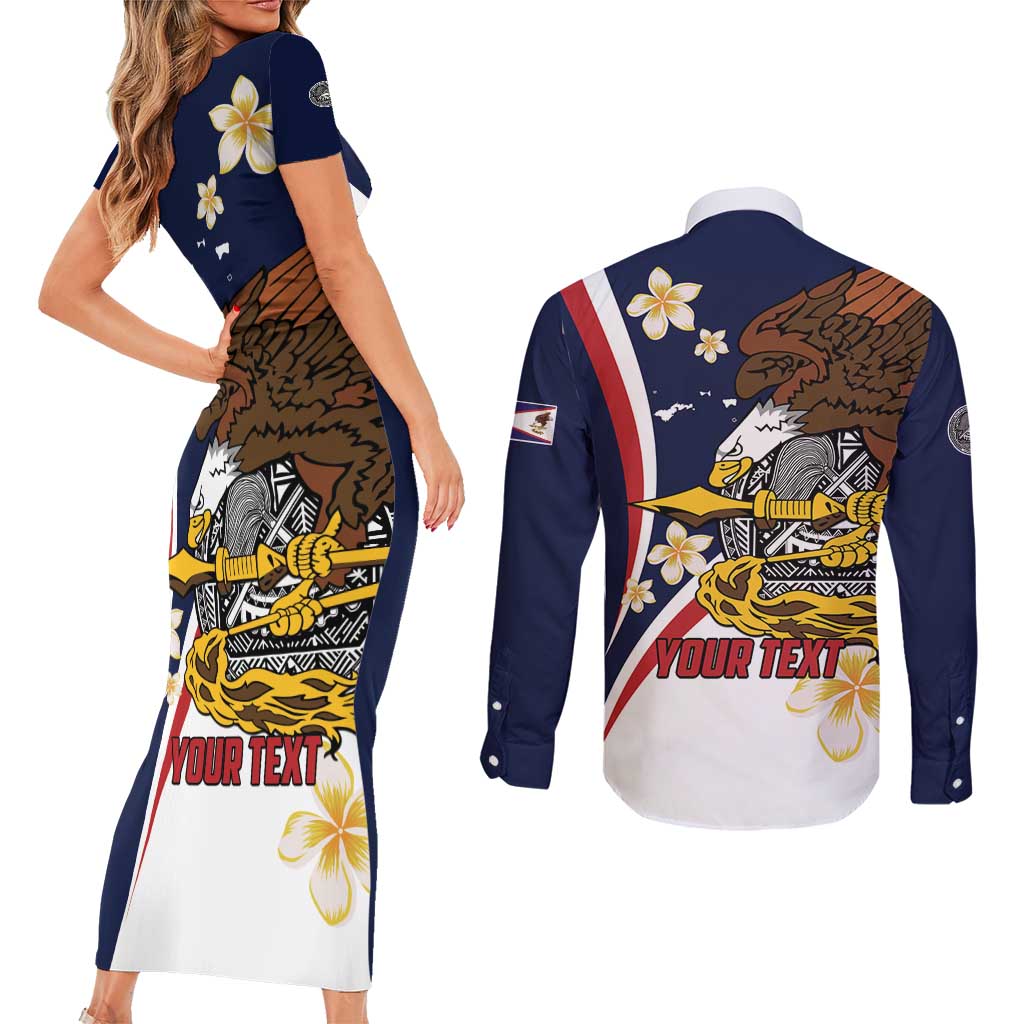 Personalized American Samoa Couples Matching Short Sleeve Bodycon Dress and Long Sleeve Button Shirt Amerika Samoa Bald Eagle