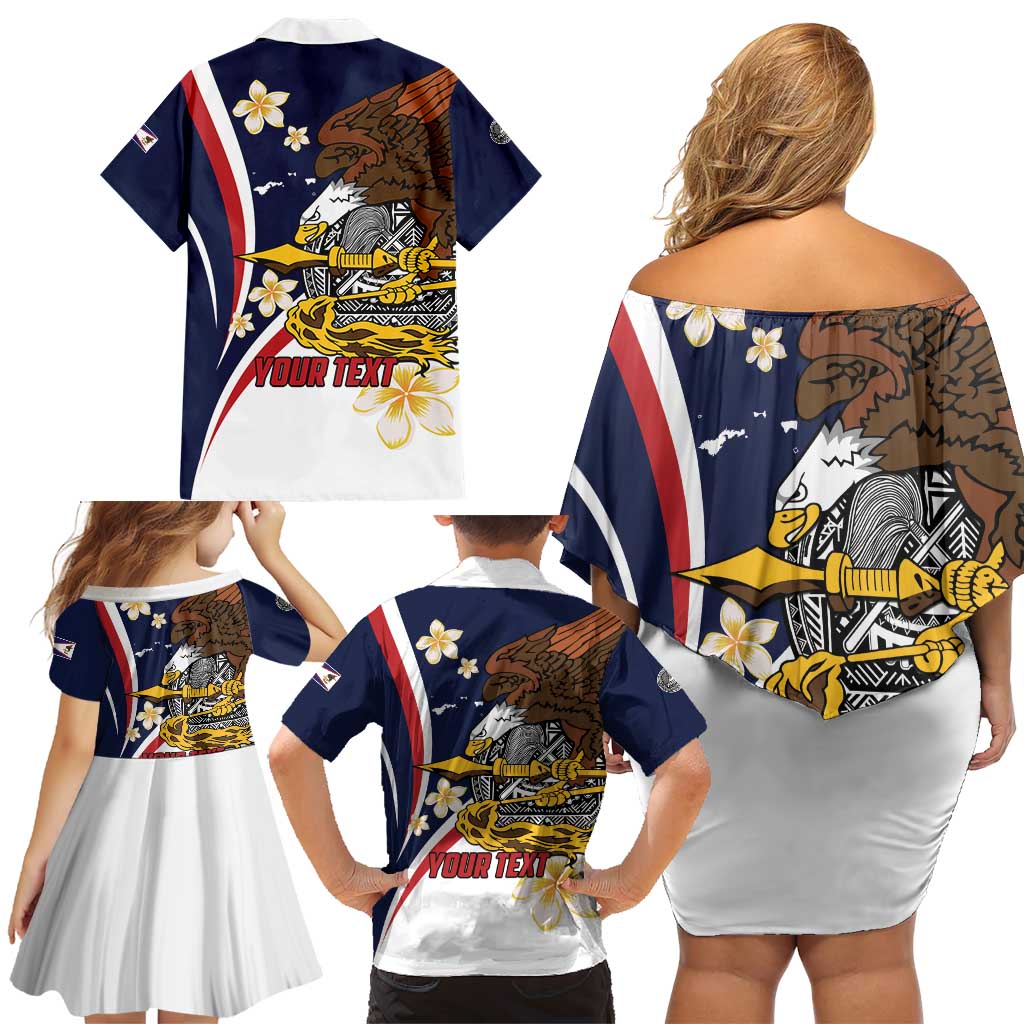 Personalized American Samoa Family Matching Off Shoulder Short Dress and Hawaiian Shirt Amerika Samoa Bald Eagle