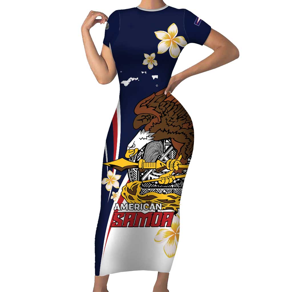 Personalized American Samoa Family Matching Short Sleeve Bodycon Dress and Hawaiian Shirt Amerika Samoa Bald Eagle