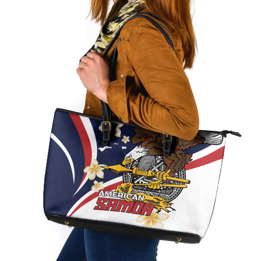 Personalized American Samoa Leather Tote Bag Amerika Samoa Bald Eagle LT01 Blue - Polynesian Pride